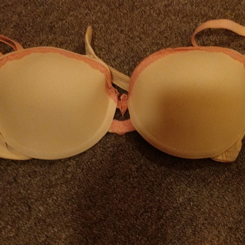 White Bra with pink Lace Trim